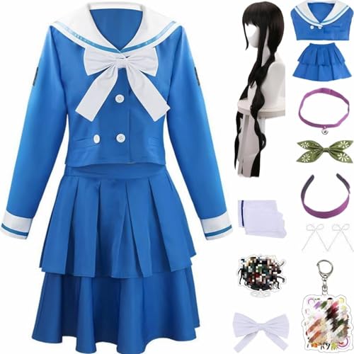 HSZCSMGS Tenko Chabashira Cosplay Kostüm Rock Top Tenko Chabashira Perücke Set Halloween Party Kirumi Tojo Kostüm (Blau + Perücke, XL) von HSZCSMGS
