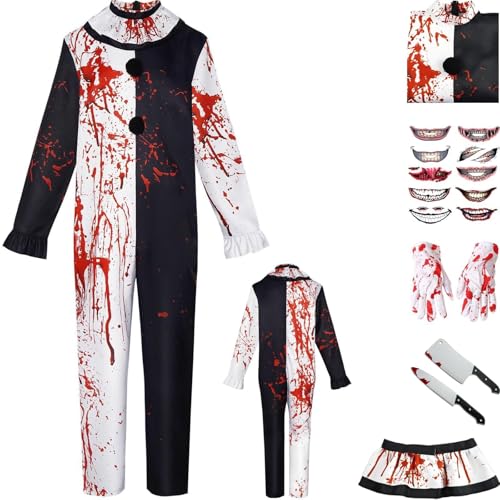 HSZCSMGS Terrifier Cosplay Kostüm Overall Kleid Zubehör Männer und Frauen Anzug Kunst Artthe Clown Kostüm Halloween Party Terrifier Clown Kostüm (Schwarz, S) von HSZCSMGS