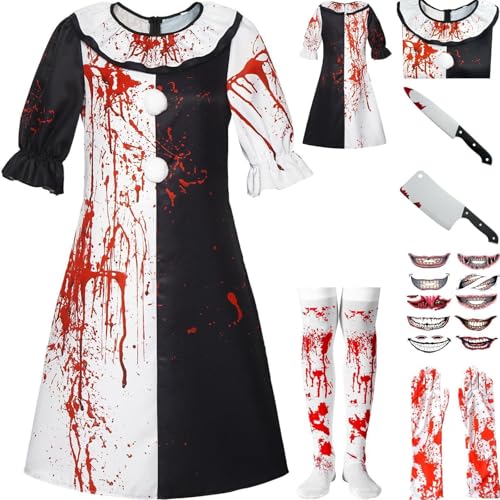 HSZCSMGS Terrifier Cosplay Kostüm Overall Kleid Zubehör Männer und Frauen Anzug Kunst Artthe Clown Kostüm Halloween Party Terrifier Clown Kostüm (Schwarz B, M) von HSZCSMGS