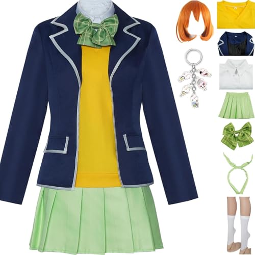 HSZCSMGS The Quintessential Quintuplets Cosplay Kostüm Rock Hemd Mantel Perücke Outfit Nakano Ichika Cosplay Kostüm Halloween-Party (Gelb + Perücke, XXL) von HSZCSMGS