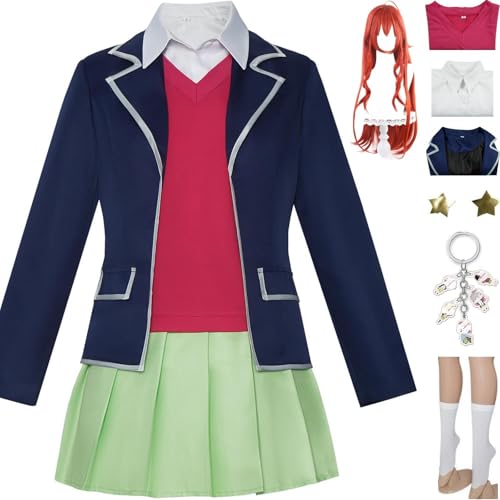 HSZCSMGS The Quintessential Quintuplets Cosplay Kostüm Rock Hemd Mantel Perücke Outfit Nakano Ichika Cosplay Kostüm Halloween-Party (Rot + Perücke, XXL) von HSZCSMGS