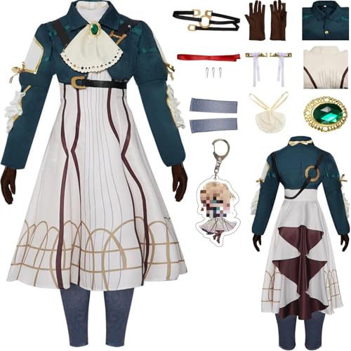 HSZCSMGS Violetevergarden Cosplay Kostüm Kleid Zubehör Perücke Set Evergarden Cosplay Kostüm Halloween Party (Grün, S) von HSZCSMGS