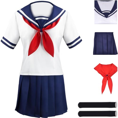 HSZCSMGS Yandere Simulator Cosplay Kostüm Kurzen Rock Perücke Set Ayano Aishi Cosplay Kostüm Halloween-Party (Weiß, M) von HSZCSMGS