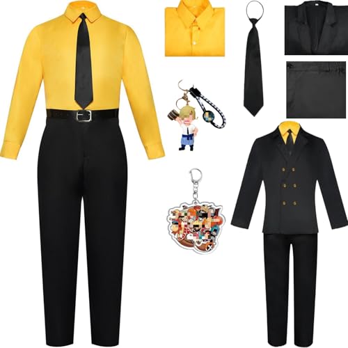 Sanji Cosplay Kostüm Hosen Mantel Hemd Sanji Perücke Set Mihawk Cosplay Kostüm Halloween-Party (Gelb, S) von HSZCSMGS