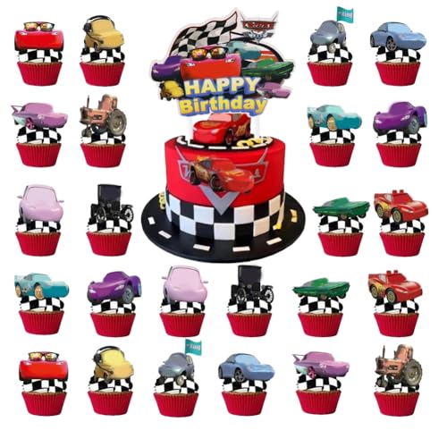25Pcs Racing Car Cake Toppers for Boys, Happy Birthday Cupcake Toppers, Car Party Decorations Set, Cartoon Movie Themed Party Supplies for Kids Boys Girls 25Pcs Racing Car Cake Toppers for Boys, Happy Birthday Cupcake Toppers, Car Party Decorations Set, Cartoon Movie Themed Party Supplies for Kids Boys Girls von HTGWCG