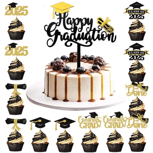 Abschluss Tortendeko Graduation, 13 Stück Abschluss Cake Topper, Graduation Cake Topper 2025 Graduation Deko Abschlussfeier, Happy Birthday Tortendeko für 18 Geburtstag Party Abschluss Tortendeko Graduation, 13 Stück Abschluss Cake Topper, Graduation Cake Topper 2025 Graduation Deko Abschlussfeier, Happy Birthday Tortendeko für 18 Geburtstag Party von HTGWCG