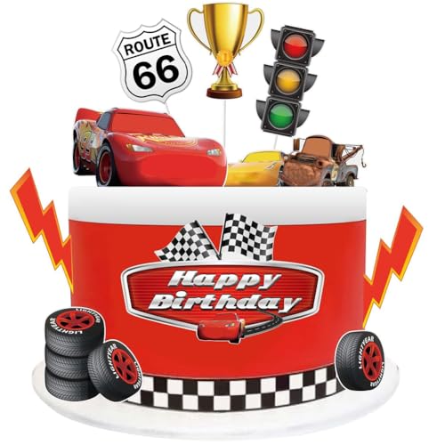 Cars Torte Topper 10 Stücke Tortendeko Kinder Cartoon, Auto Tortendeko Deko, Happy Birthday Cake Topper, Deko Torte, Kuchendeko Geburtstag fur Mädchen, Junge von HTGWCG