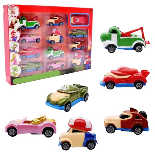 HTGWCG Super Spielzeugfahrzeug Set, Mrio Bros Mini Rennsport Modellautos reibungsbetriebenes Fahrzeugset für pädagogisches Rollenspiel für Kleinkinder Geburtstagsparty Geschenk 12 Stück von HTGWCG