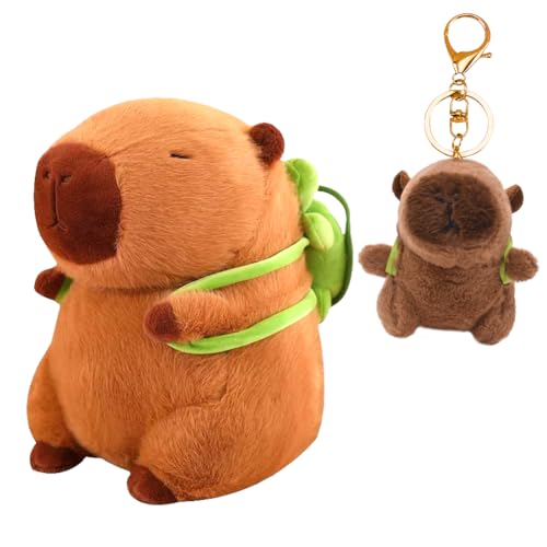 HTGWCG Capybara Kuscheltier mit Schlüsselanhänger, 30cm Abnehmbarem Schildkrötenrucksack Capybara Plüschtier, Stofftier Plushie Stofftier, Geschenk für Geburtstag/Weihnachten Jungen Mädchen von HTGWCG