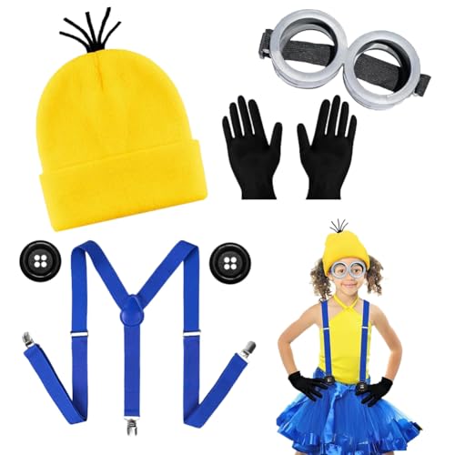 Halloween Kostüm Set für Erwachsene & Kinder - Weiches Kindheitshelden Kostüm mit Gelber Mütze, Brille & Handschuhen - Karneval, Cosplay Herren/Damen, Film Kostüm Zubehör Halloween Kostüm Set für Erwachsene & Kinder - Weiches Kindheitshelden Kostüm mit Gelber Mütze, Brille & Handschuhen - Karneval, Cosplay Herren/Damen, Film Kostüm Zubehör von HTGWCG