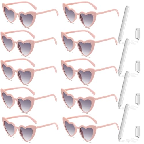 HTGWCG Herzförmige Party Sonnenbrille DIY Herzbrille Lustige Partybrillen 10 Stück Vintage Herzform Brille mit 4 Stück Weißen Marker für Junggesellenabschied Geburtstags Party Halloween Weihnachten von HTGWCG