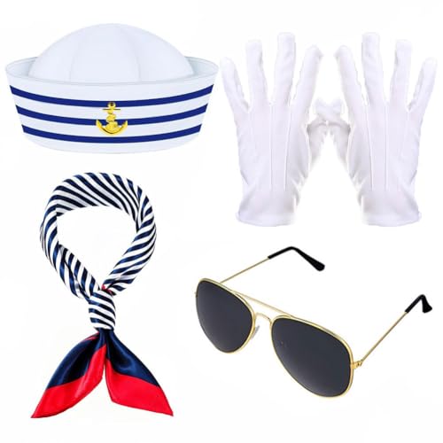 HTGWCG Kapitänsmütze Matrosenmütze 4 Stück Matrosenmütze Schal, Handschuhe und Sonnenbrille,Herren Damen für Weihnachten Kostümpartys, Cosplay, Kreuzfahrten HTGWCG Kapitänsmütze Matrosenmütze 4 Stück Matrosenmütze Schal, Handschuhe und Sonnenbrille,Herren Damen für Weihnachten Kostümpartys, Cosplay, Kreuzfahrten von HTGWCG