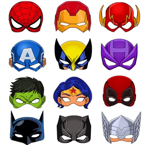 HTGWCG Kindergeburtstag Party masken 12 bunte-Masken, Zubehör für Kindermaske Lustige Masken Fasching,Fasching Deko,Cosplay Maske für Halloween und Kindergeburtstag von HTGWCG