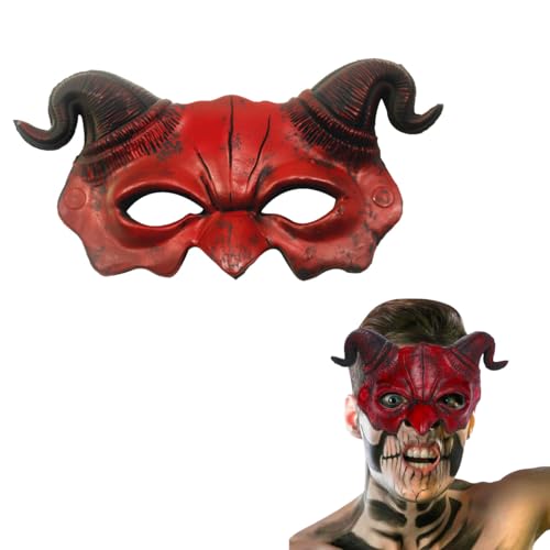 Halloween Dämon Maske, Gruselig Rot Widder Hor Maske Halloween Horror MaskeHalbes Gesicht Tiermaske für Rollenspiel Party Festival Club von HTGWCG