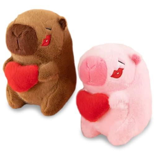 Kinder Stofftier, Capybara Kuscheltier mit Herz, 2PCS Kuscheltier niedliches Plüschtier zum Kuscheln und Spielen, für Kinder & Erwachsene(Braun und rosa) von HTGWCG