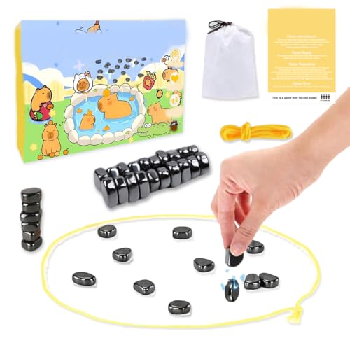 Magnetisches Schachspiel, Pädagogisches Steinbrettspiel mit 20 Magnet Steine Spielseil, Partyzubehör für Familientreffen und Reiseschach-Set für Erwachsene Kind(Capybara Box) von HTGWCG