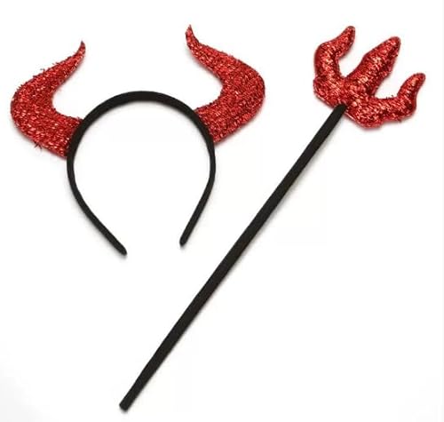 Teufel Kostüm Damen Rot Umhang, Halloween Tattoo Gesicht, Halloween Teufel Umhang mit Teufel Winkel Dreizack, Devil Vampir für Karneval Masquerade Cosplay Mottoparty von HTGWCG