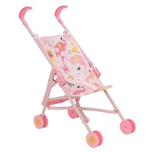 BabyBoo Einzelwagen | Spielzeugpuppen-Buggy | Baby-Puppen-Kinderwagen | Kinder-Baby-Puppen-Kinderwagen | Spielzeug-Regenschirm | Rollenspiel-Spielzeug-Puppen-Buggy | ab 2 Jahren (Rosa Dschungel) von HTI