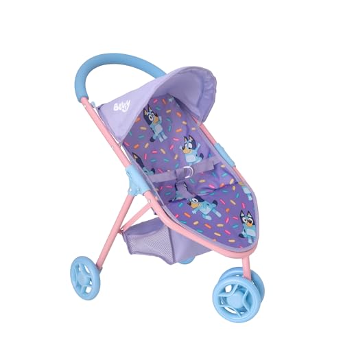 Bluey Jogger Puppen Kinderwagen | Spielzeugpuppen Buggy | Baby Doll Kinderwagen | Kinder Puppe Kinderwagen Spielzeug Easy Fold Kinderwagen | Rollenspiel Puppen Kinderwagen | Verstellbares Verdeck, sch von HTI