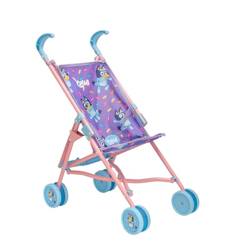 Bluey Junior Puppen Kinderwagen | Spielzeugpuppen Buggy | Baby Doll Kinderwagen | Kinder Bluey Kinderwagen Spielzeug Easy Fold Regenschirm Kinderwagen | Rollenspiel Puppen Kinderwagen | Alter 2+ von HTI