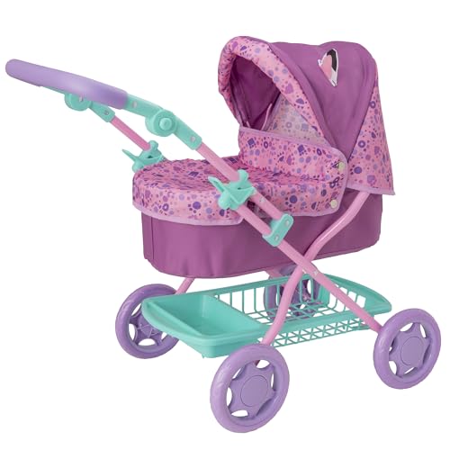 Gabby's Dollhouse Junior Puppenwagen Lila & Grün | Puppen-Buggy mit Verstellbarer Griffhöhe | Faltbarer Puppenwagen mit Stauraum, Abnehmbarer Abdeckung & verstellbarem Verdeck | Spielzeug ab 3 Jahren von HTI