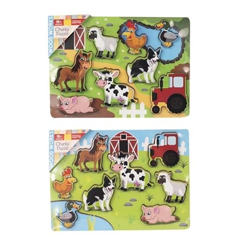 HTI 1374995 Tiere Farm Chunky Puzzle, Mehrfarbig, 12.0 x 11.0 x 0.8 cm von HTI