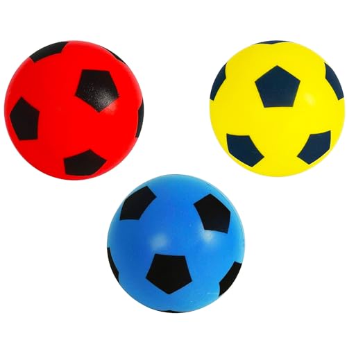 Fun Sport Schaumstoff-Fußbälle 3er-Pack | Weiche Schaumstoff-Soccerbälle für Indoor & Outdoor | Leicht, langlebig & sicher | Perfekt für Kinder, Jugendliche & Erwachsene | 19,4 cm (Rot, Blau & Gelb) von HTI