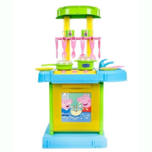 Peppa Pig Cook 'N' Go Kitchen | Elektronische Pretend Küche mit Backofen, Spüle und vielem mehr | Kinderspielzeug-Küchen-Set mit Zubehör | Pretend Cooking Spielset | Pädagogisches Rollenspiel-Set | ab von HTI