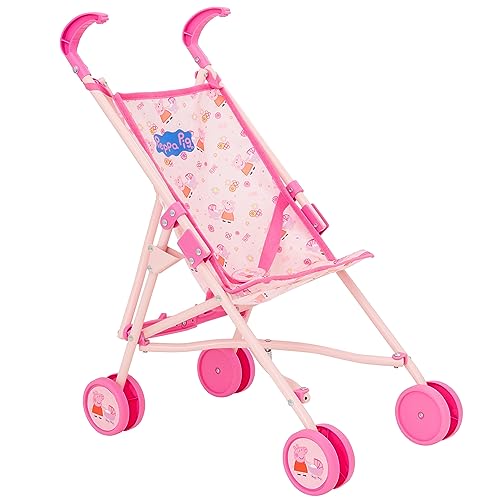 Peppa Pig Einzel-Kinderwagen | Kinder-Spielzeug-Buggy mit Peppa Wutz-Muster | Kinder-Baby-Puppen-Kinderwagen, Spielzeug, Regenschirm, faltbarer Kinderwagen, Rollenspiel, Puppen, Buggy, Kinderwagen, ab von HTI