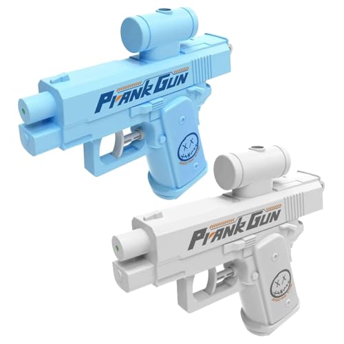 HTIKH Prank Two-Way Water Gun, Prank Squirt Gun, Reverse Water Guns, Creative Pranks Battle Toy Waters Guns Fight (Blue+White) von HTIKH