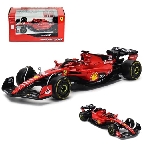 HTLNUZD Bburago 2023 1/43 SF23#16 Rennwagen aus Legierung für Scuderia Ferrari 1:43 SF23 Leclerc Signature Druckguss Erwachsene Modellauto Display Ornamente Kollektion (SF23#16 Farbbox-Version) von HTLNUZD