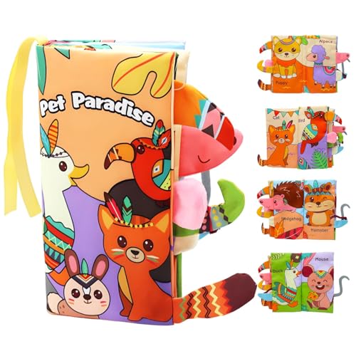 HTRTRR Baby Stoffbuch mit Tieren 3D – Lernbuch ab 0 6 12 Monate für Babys Kleinkinder – Weiches Bilderbuch mit Tiermotiven, Fühlbuch & Spielzeug zur frühkindlichen Entwicklung von HTRTRR