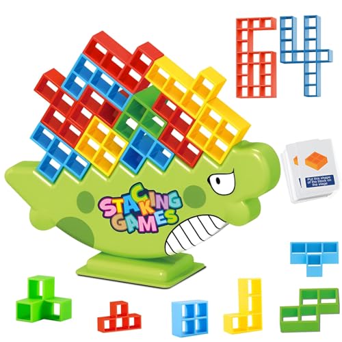 HTRTRR Tetris Tower Balancing Toys, 64 Stück Tetris Tower Game für Erwachsene, Creative Stacking Attack Toys, Geschenke für Kinder 3+, Ideal für Kinder und Erwachsene von HTRTRR