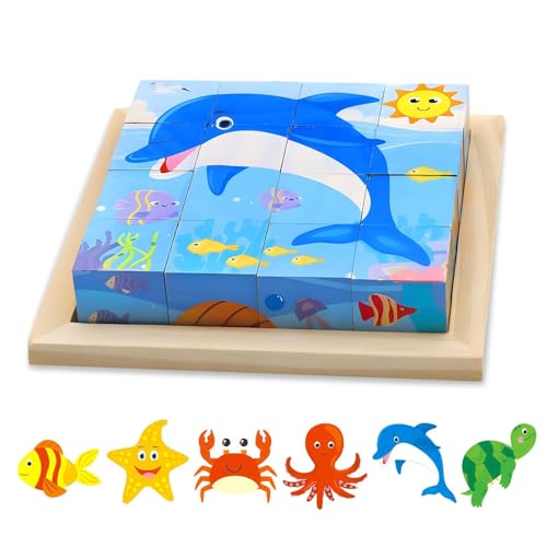 Montessori 3D-Holz-Puzzle, Pädagogisches Holzpuzzle für 1-jährige Kinder, sicher kreativitätsfördernd, Endloser Spiel- und Lernspaß für Kleinkinder Montessori 3D-Holz-Puzzle, Pädagogisches Holzpuzzle für 1-jährige Kinder, sicher kreativitätsfördernd, Endloser Spiel- und Lernspaß für Kleinkinder von HTRTRR