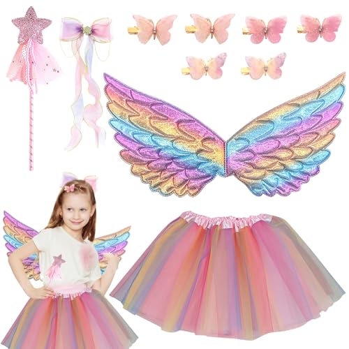 HTTDSLF 10 Pcs Feen kostüm Kinder für Mädchen, Schmetterling Kostüm Mädchen, Tutu Wings Schmetterlingsflügel Set mit Tüllrock, Flügel, Zauberstab und Haarkranz HTTDSLF 10 Pcs Feen kostüm Kinder für Mädchen, Schmetterling Kostüm Mädchen, Tutu Wings Schmetterlingsflügel Set mit Tüllrock, Flügel, Zauberstab und Haarkranz von HTTDSLF