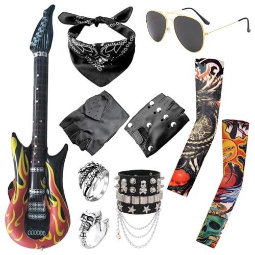 HTTDSLF 11 Stücke Punker Kostüm, Rockstar Kostüm Kinder, Verkleidungen Rock Zubehör, für Männer Frauen Punk Rocker Party Cosplay HTTDSLF 11 Stücke Punker Kostüm, Rockstar Kostüm Kinder, Verkleidungen Rock Zubehör, für Männer Frauen Punk Rocker Party Cosplay von HTTDSLF