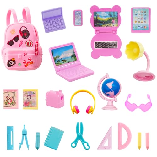 HTTDSLF 22 Stück Puppenhaus Zubehör, Wichtel Zubehör, 1:12 Miniatur Puppenhaus Zubehör, Miniatur Wichtel Deko Set, Mini Laptop Tablet Handy Brille Puppenzubehör von HTTDSLF