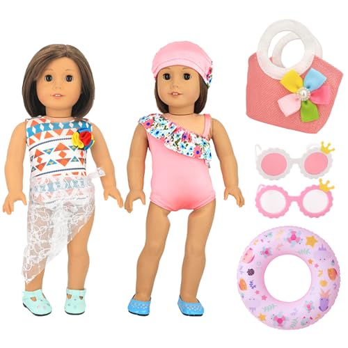 HTTDSLF 6 Stück Puppen Badeanzug Set, Puppenkleidung Sommer Zubehör, 35-45cm Baby Puppen Kleidung Outfits, Schwimmset für Puppen mit Schwimmring Sonnenbrille Handtasche von HTTDSLF