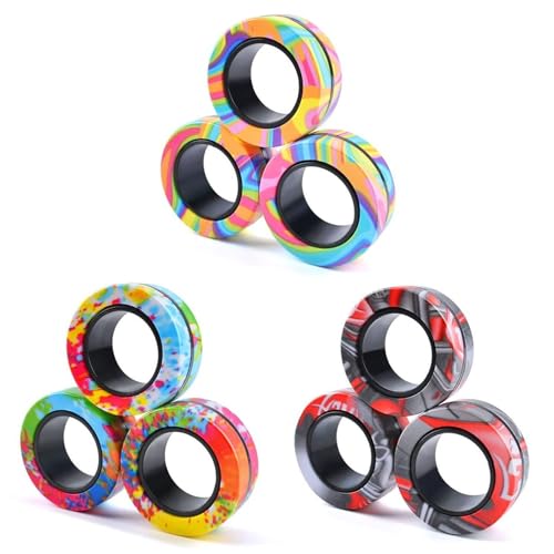 HTTDSLF 9 Stück Magnetische Ringe Fidget Toys, Fidget Ring Toys für Kinder Erwachsene, Anti Stress Fidgets Toy, Magische Fingerring Spielzeug Set HTTDSLF 9 Stück Magnetische Ringe Fidget Toys, Fidget Ring Toys für Kinder Erwachsene, Anti Stress Fidgets Toy, Magische Fingerring Spielzeug Set von HTTDSLF