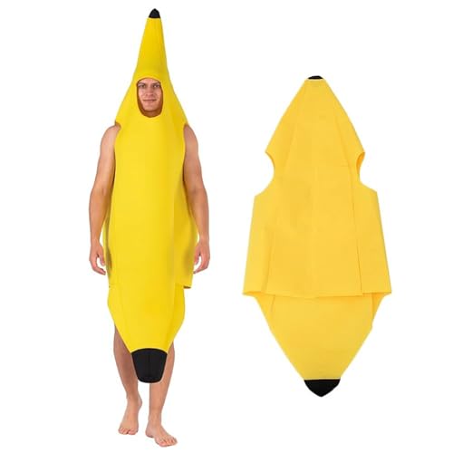 HTTDSLF Bananen Kostüm für Erwachsene, Bananenkostüm Outfit, Banane Kostüm Erwachsene, Frucht Outfit, Gruppenkostüm, Witzige Kostüme, Lustige Kostüme für Halloween Karnevalskostüm Cosplay Party von HTTDSLF