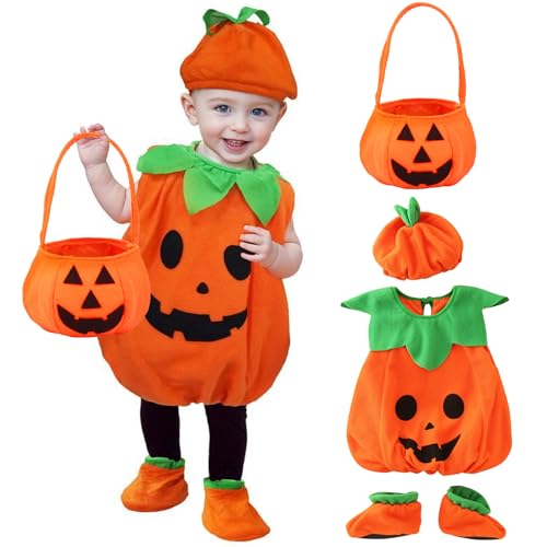 HTTDSLF Halloween Kostüm Kürbis Kinder, Kürbis Kostüm, mit Kürbiskorb, Hut und Gläser, Halloween costume für Cosplay Party Kleidung, Karneval von HTTDSLF
