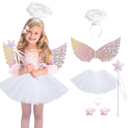 HTTDSLF Mädchen Prinzessin Kostüm, Einhorn Prinzessin Kostüm, Mädchen Prinzessin Kleid, Tutu Rock, mit Flügel, Zauberstab und Haarreif Geeignet, für Kleine Mädchen von HTTDSLF