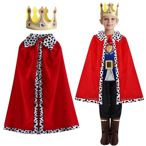 HTTDSLF Prinz König Umhang Kinder, 2er König Kostüm für Kinder, Königsmantel mit Krone, Prinz König Königin Cosplay für Junge Mädchen Halloween Karneval Mottoparty Fasching, 90cm HTTDSLF Prinz König Umhang Kinder, 2er König Kostüm für Kinder, Königsmantel mit Krone, Prinz König Königin Cosplay für Junge Mädchen Halloween Karneval Mottoparty Fasching, 90cm von HTTDSLF