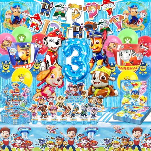 HTTMTTS Paw Dog Patrol Geburtstag Deko 3 Jahre, 96 Stück Paw Dog Patrol Geschirr mit Luftballons, Tortendeko, Servietten, Tischdecke, Papptellern und Kinderbesteck für Paw Dog Patrol Kindergeburtstag HTTMTTS Paw Dog Patrol Geburtstag Deko 3 Jahre, 96 Stück Paw Dog Patrol Geschirr mit Luftballons, Tortendeko, Servietten, Tischdecke, Papptellern und Kinderbesteck für Paw Dog Patrol Kindergeburtstag von HTTMTTS