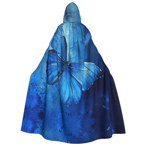 Blauer Schmetterlings-Aufdruck, mit Kapuze, Unisex, für Erwachsene, Umhang, Halloween, Weihnachten, Karneval, Mottopartys, Cosplay-Kostüm Blauer Schmetterlings-Aufdruck, mit Kapuze, Unisex, für Erwachsene, Umhang, Halloween, Weihnachten, Karneval, Mottopartys, Cosplay-Kostüm von HTTUP