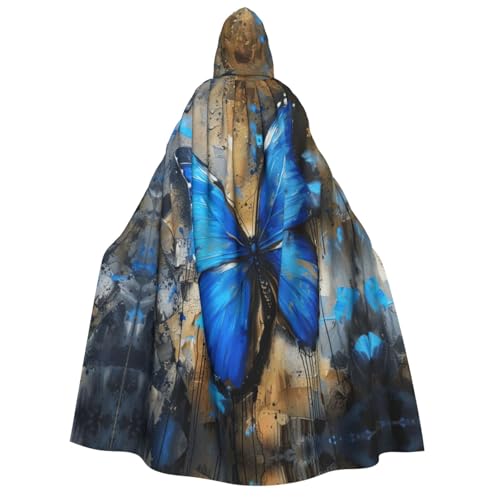 Blauer Schmetterlings-Aufdruck, mit Kapuze, Unisex, für Erwachsene, Umhang, Halloween, Weihnachten, Karneval, Mottopartys, Cosplay-Kostüm Blauer Schmetterlings-Aufdruck, mit Kapuze, Unisex, für Erwachsene, Umhang, Halloween, Weihnachten, Karneval, Mottopartys, Cosplay-Kostüm von HTTUP