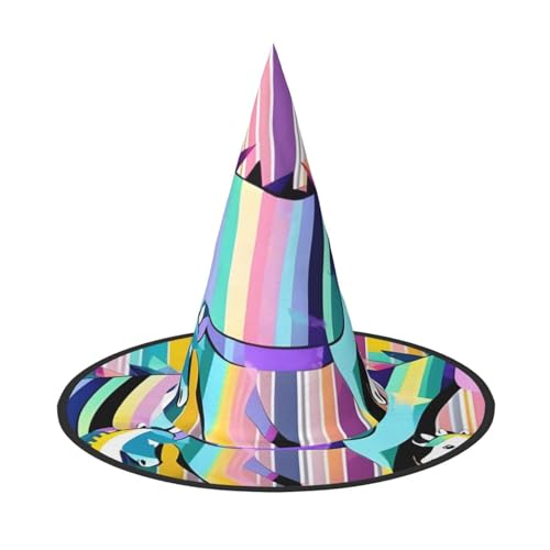 Einhörner auf bunten Streifen Druck Karneval Halloween Hexenhut Kostüm Zubehör Faltbare Kappe Party Maskerade Dekor Einhörner auf bunten Streifen Druck Karneval Halloween Hexenhut Kostüm Zubehör Faltbare Kappe Party Maskerade Dekor von HTTUP