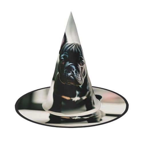 Entzückender französischer Bulldoggen-Druck, Karneval, Halloween, Hexenhut, Kostüm, Zubehör, faltbare Kappe, Party, Maskerade Dekor Entzückender französischer Bulldoggen-Druck, Karneval, Halloween, Hexenhut, Kostüm, Zubehör, faltbare Kappe, Party, Maskerade Dekor von HTTUP