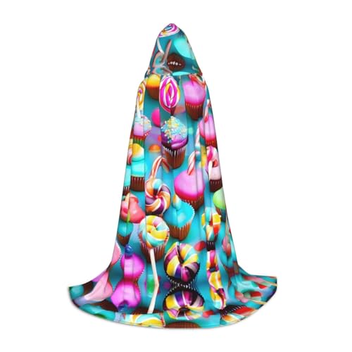 Farbenfroher süßer Lutscher-Cupcake-Donut-Druck, Urlaub, Party, Kapuzenumhang für Halloween, Dekoration, Karneval, Geschenke, Cosplay-Partys Farbenfroher süßer Lutscher-Cupcake-Donut-Druck, Urlaub, Party, Kapuzenumhang für Halloween, Dekoration, Karneval, Geschenke, Cosplay-Partys von HTTUP