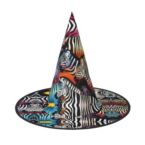 Farbiger Zebradruck Karneval Halloween Hexenhut Kostüm Zubehör Faltbare Kappe Party Maskerade Dekor Farbiger Zebradruck Karneval Halloween Hexenhut Kostüm Zubehör Faltbare Kappe Party Maskerade Dekor von HTTUP